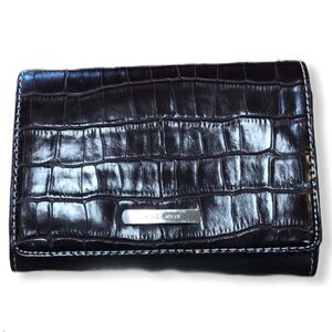 𝅺nine West Brown Croc Embossed Faux Leather Wallet